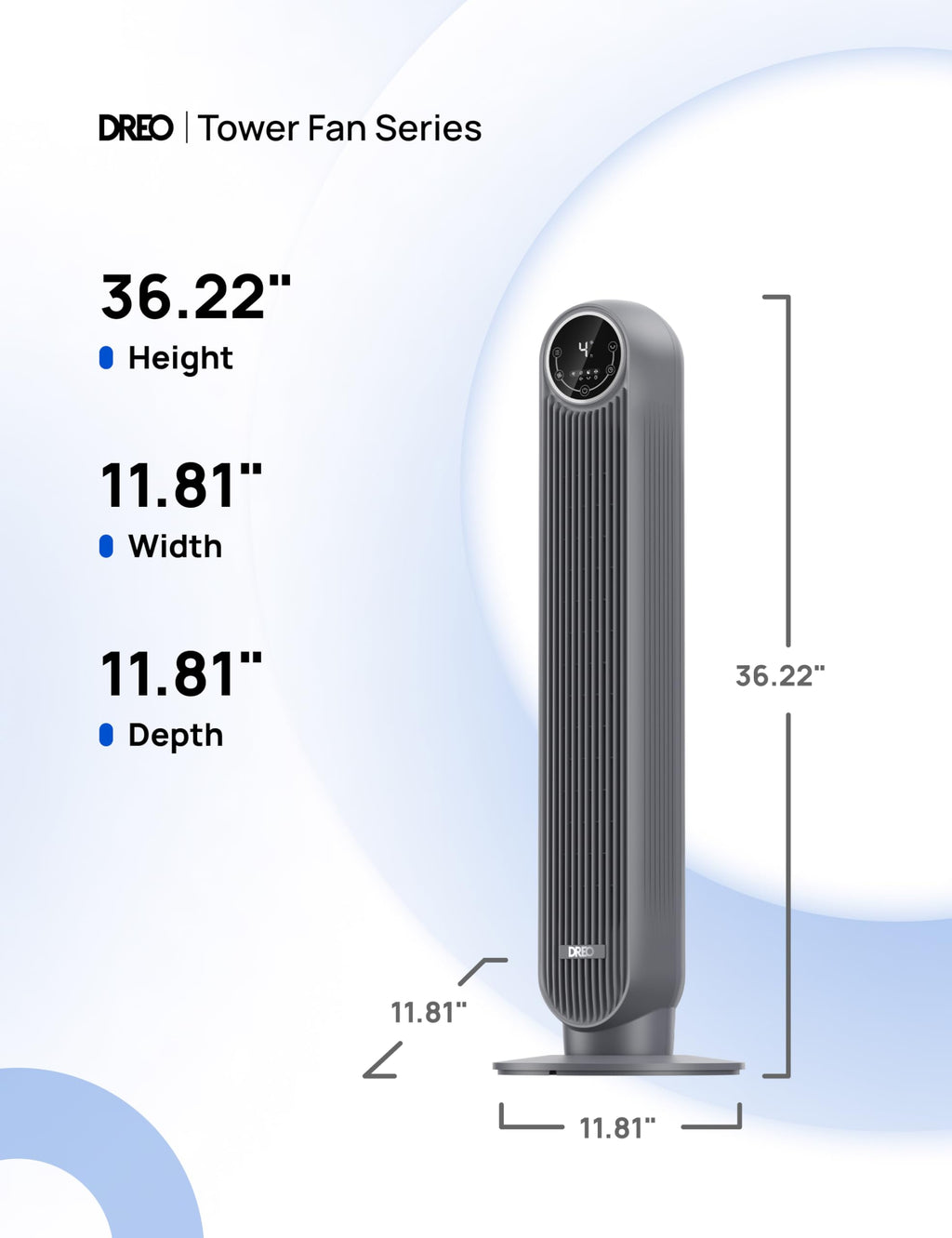 DREO Tower Fan for Bedroom, 26ft/s Velocity, 90° Oscillating, 8H Timer