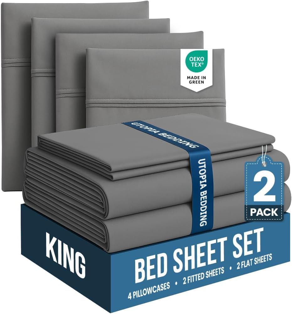 Queen Sheets Set, 4 Pieces 16" Deep Pocket Hotel Luxury Bed Sheets, Brown