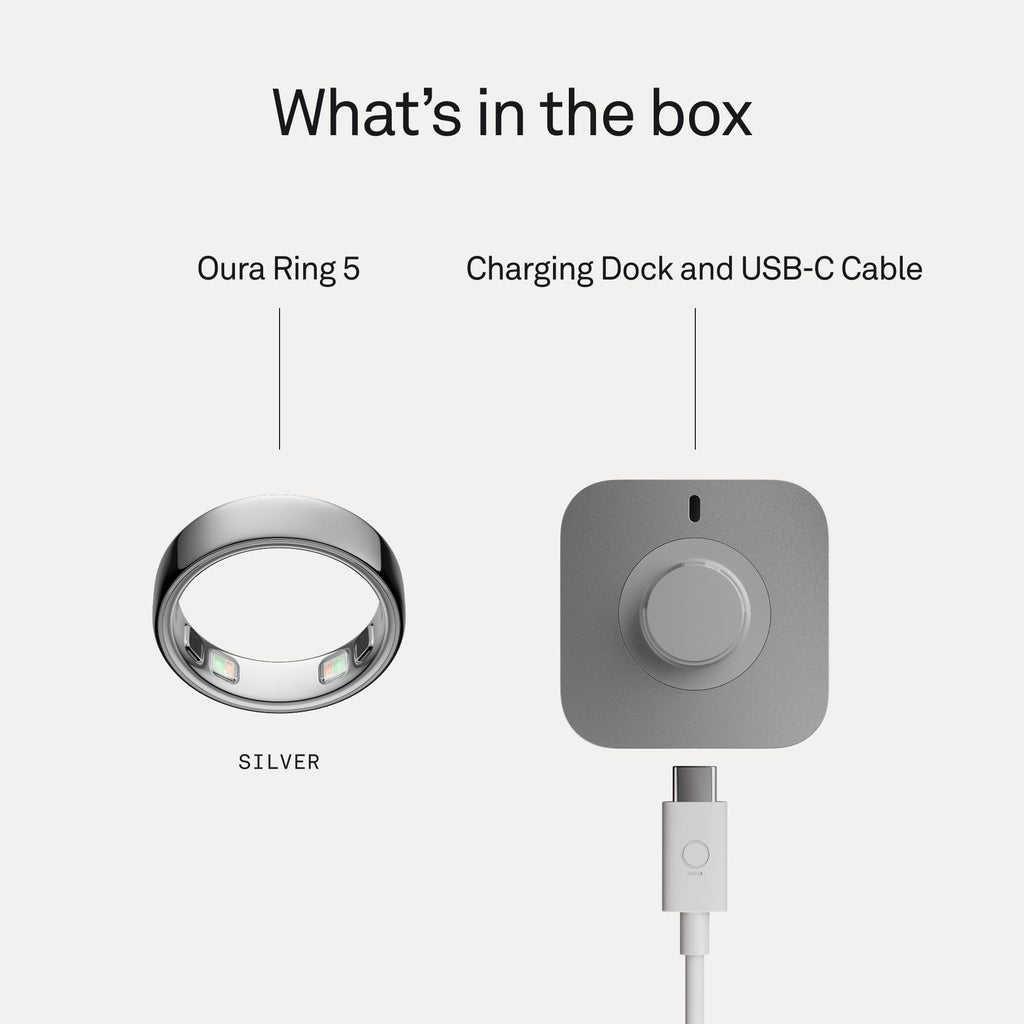 Oura Ring 5 Smart Wearable - Silver - Size 8 - Fitness & Sleep Tracker