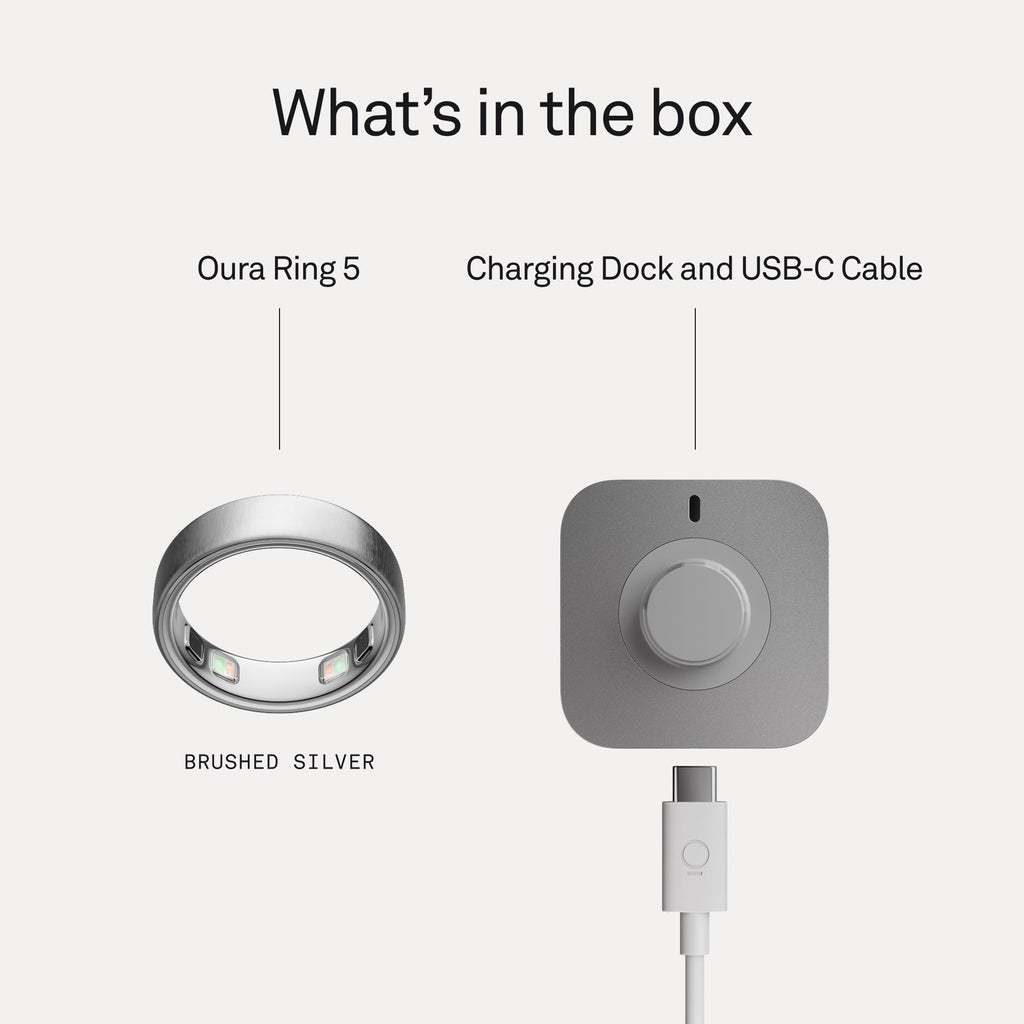 Oura Ring 5 Smart Wearable - Silver - Size 8 - Fitness & Sleep Tracker