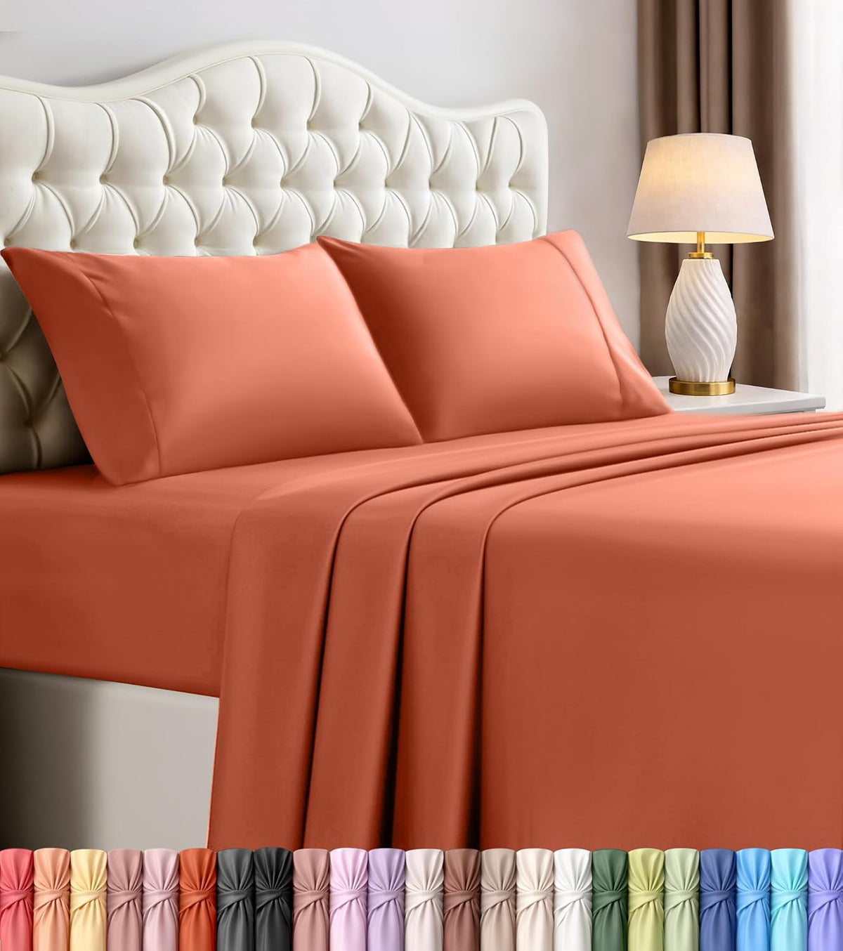 Queen Sheets Set, 4 Pieces 16" Deep Pocket Hotel Luxury Bed Sheets, Brown