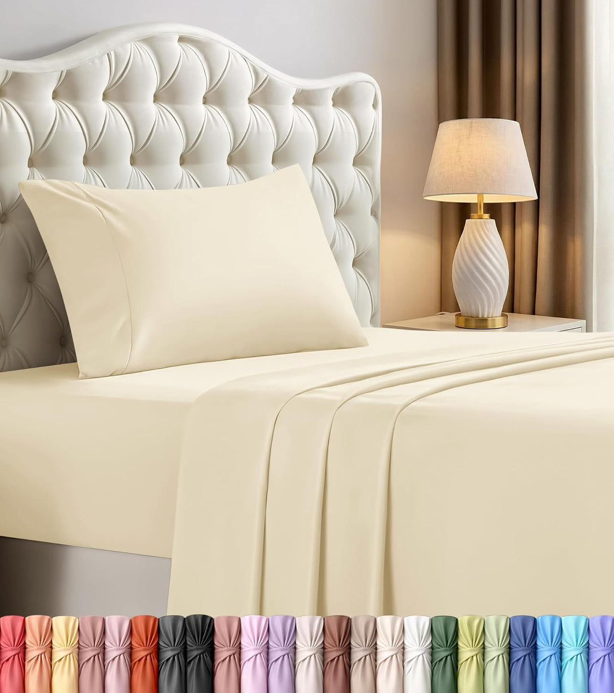 Queen Sheets Set, 4 Pieces 16" Deep Pocket Hotel Luxury Bed Sheets, Brown