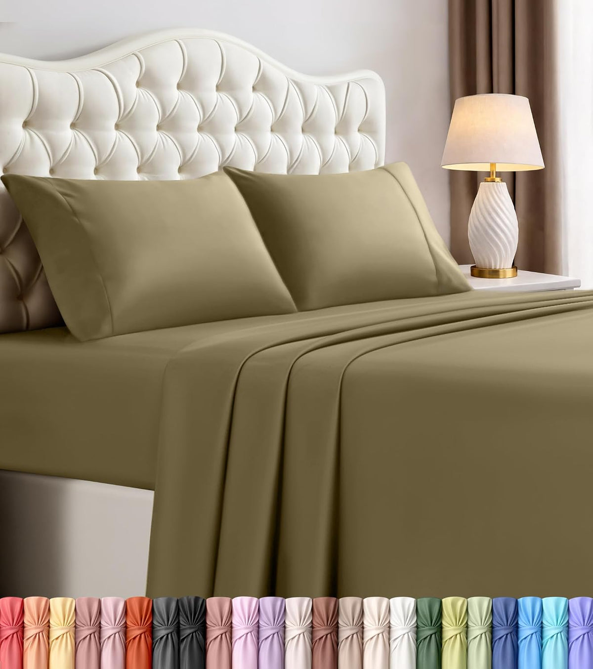 Queen Sheets Set, 4 Pieces 16" Deep Pocket Hotel Luxury Bed Sheets, Brown