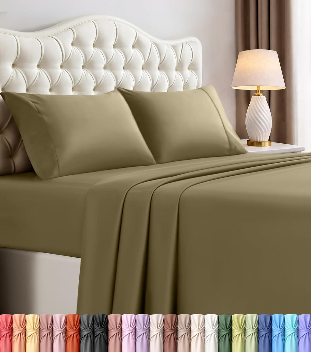 Queen Sheets Set, 4 Pieces 16" Deep Pocket Hotel Luxury Bed Sheets, Brown