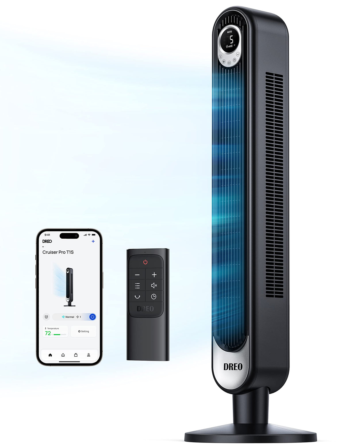 DREO Tower Fan for Bedroom, 26ft/s Velocity, 90° Oscillating, 8H Timer