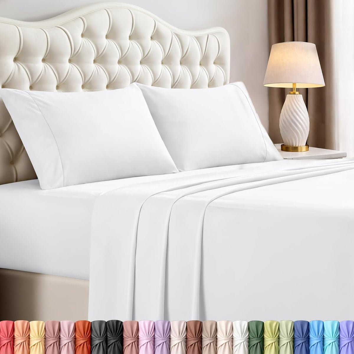 Queen Sheets Set, 4 Pieces 16" Deep Pocket Hotel Luxury Bed Sheets, Brown