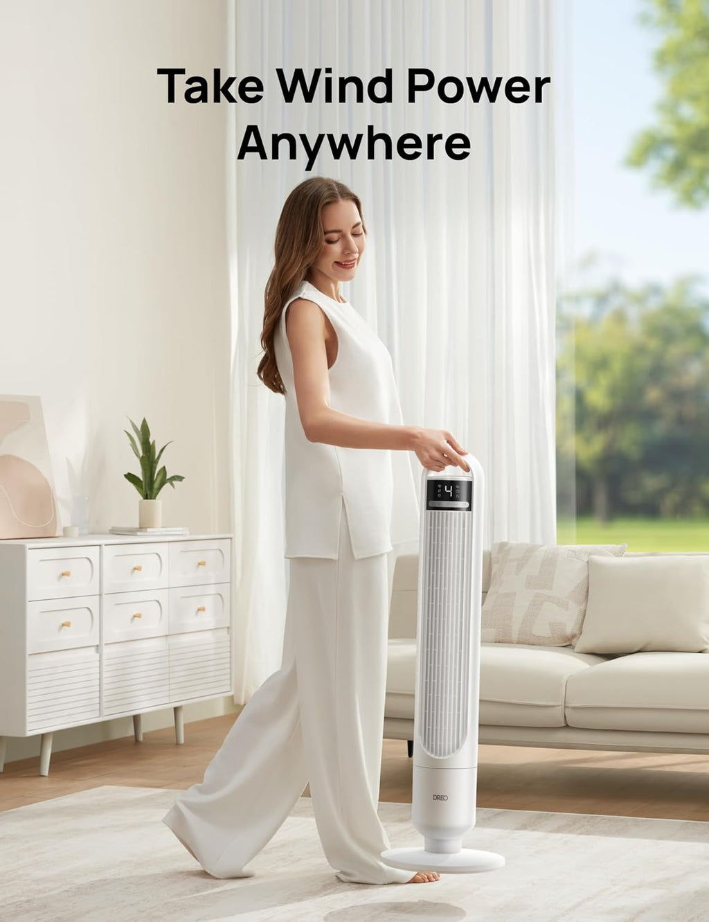 DREO Tower Fan for Bedroom, 26ft/s Velocity, 90° Oscillating, 8H Timer