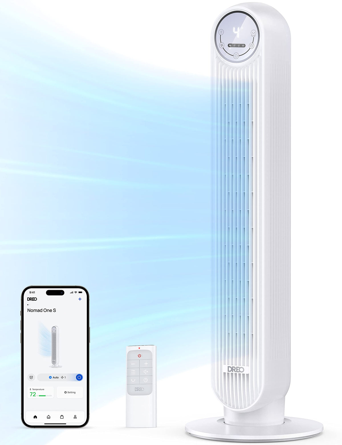 DREO Tower Fan for Bedroom, 26ft/s Velocity, 90° Oscillating, 8H Timer