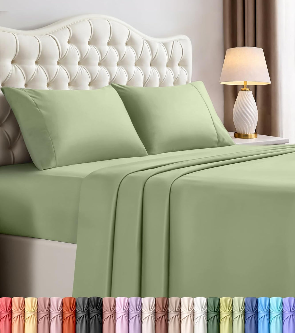 Queen Sheets Set, 4 Pieces 16" Deep Pocket Hotel Luxury Bed Sheets, Brown