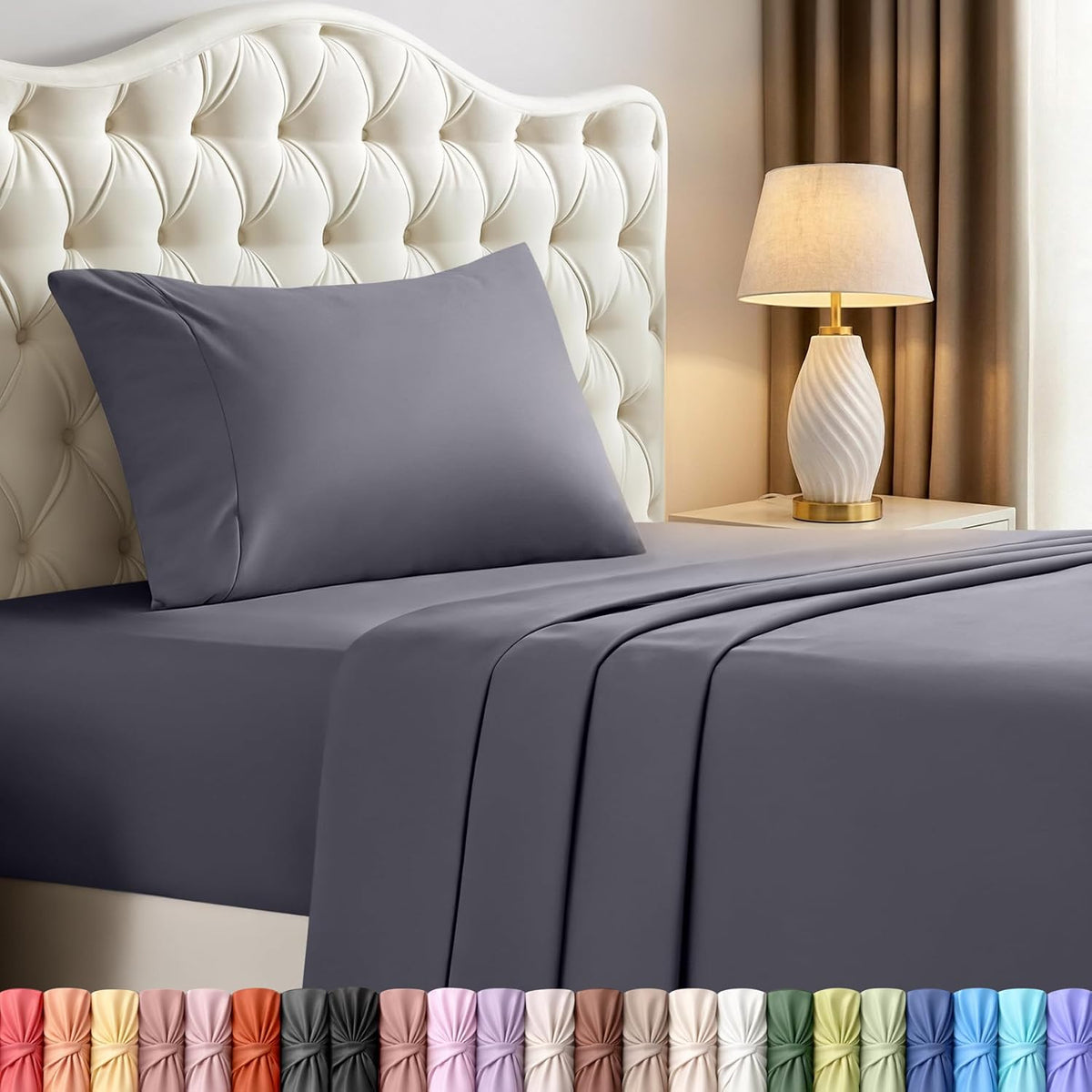 Queen Sheets Set, 4 Pieces 16" Deep Pocket Hotel Luxury Bed Sheets, Brown