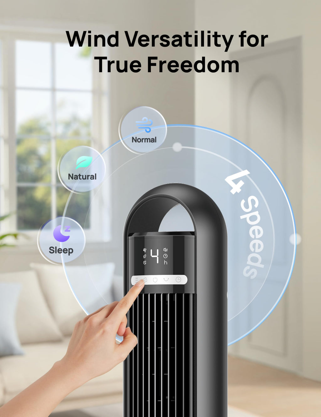 DREO Tower Fan for Bedroom, 26ft/s Velocity, 90° Oscillating, 8H Timer