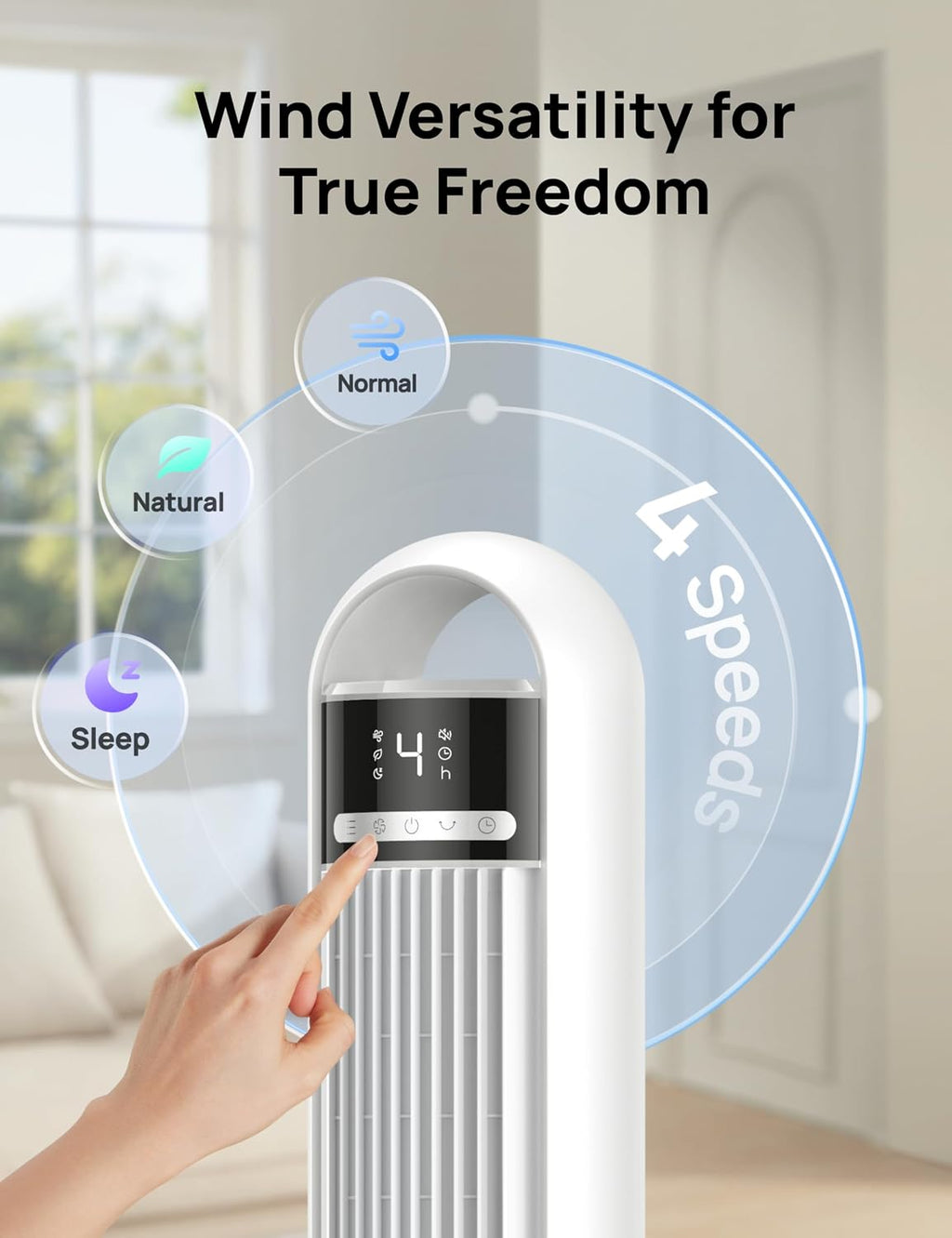 DREO Tower Fan for Bedroom, 26ft/s Velocity, 90° Oscillating, 8H Timer