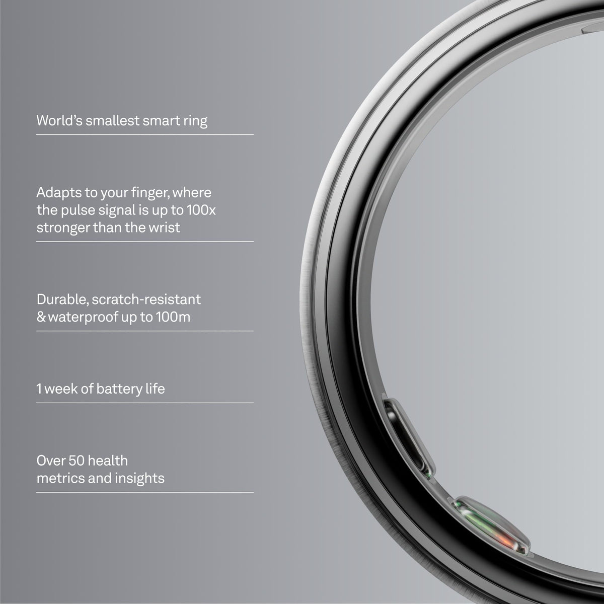 Oura Ring 5 Smart Wearable - Silver - Size 8 - Fitness & Sleep Tracker