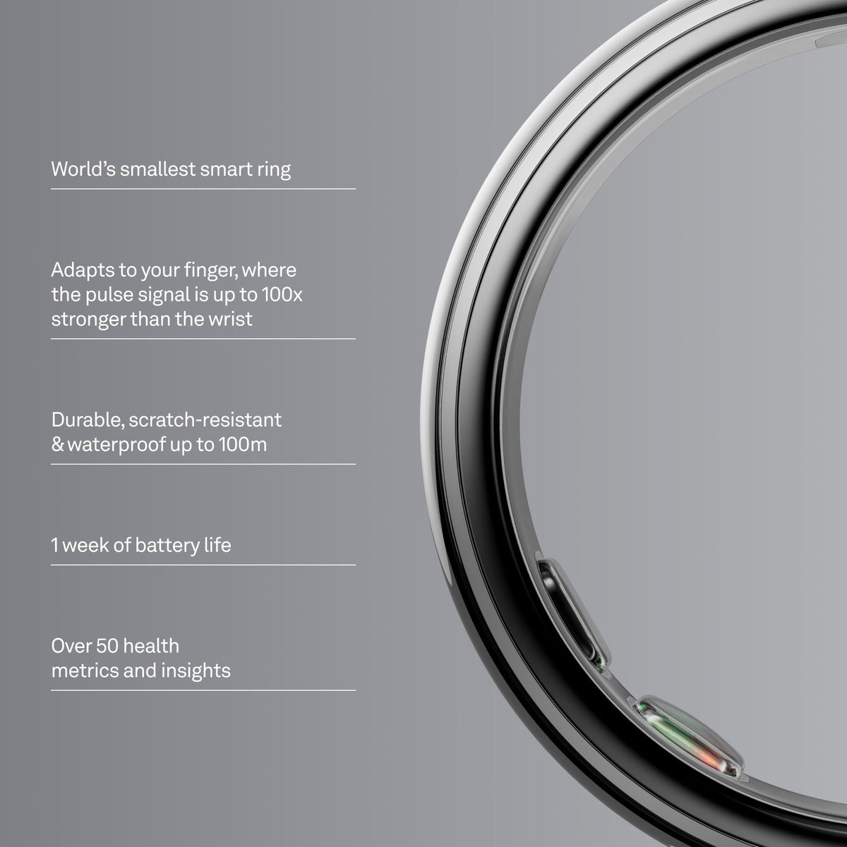 Oura Ring 5 Smart Wearable - Silver - Size 8 - Fitness & Sleep Tracker