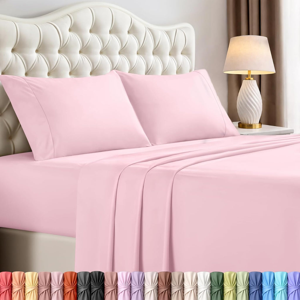 Queen Sheets Set, 4 Pieces 16" Deep Pocket Hotel Luxury Bed Sheets, Brown