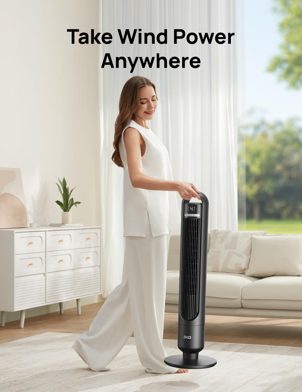 DREO Tower Fan for Bedroom, 26ft/s Velocity, 90° Oscillating, 8H Timer