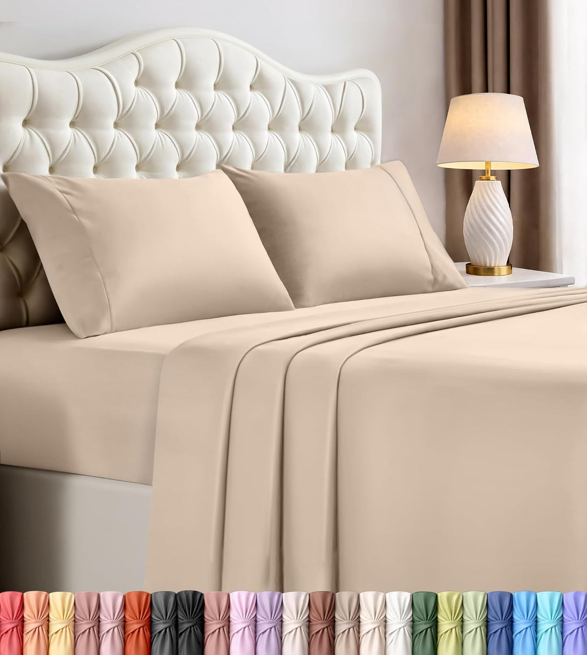Queen Sheets Set, 4 Pieces 16" Deep Pocket Hotel Luxury Bed Sheets, Brown