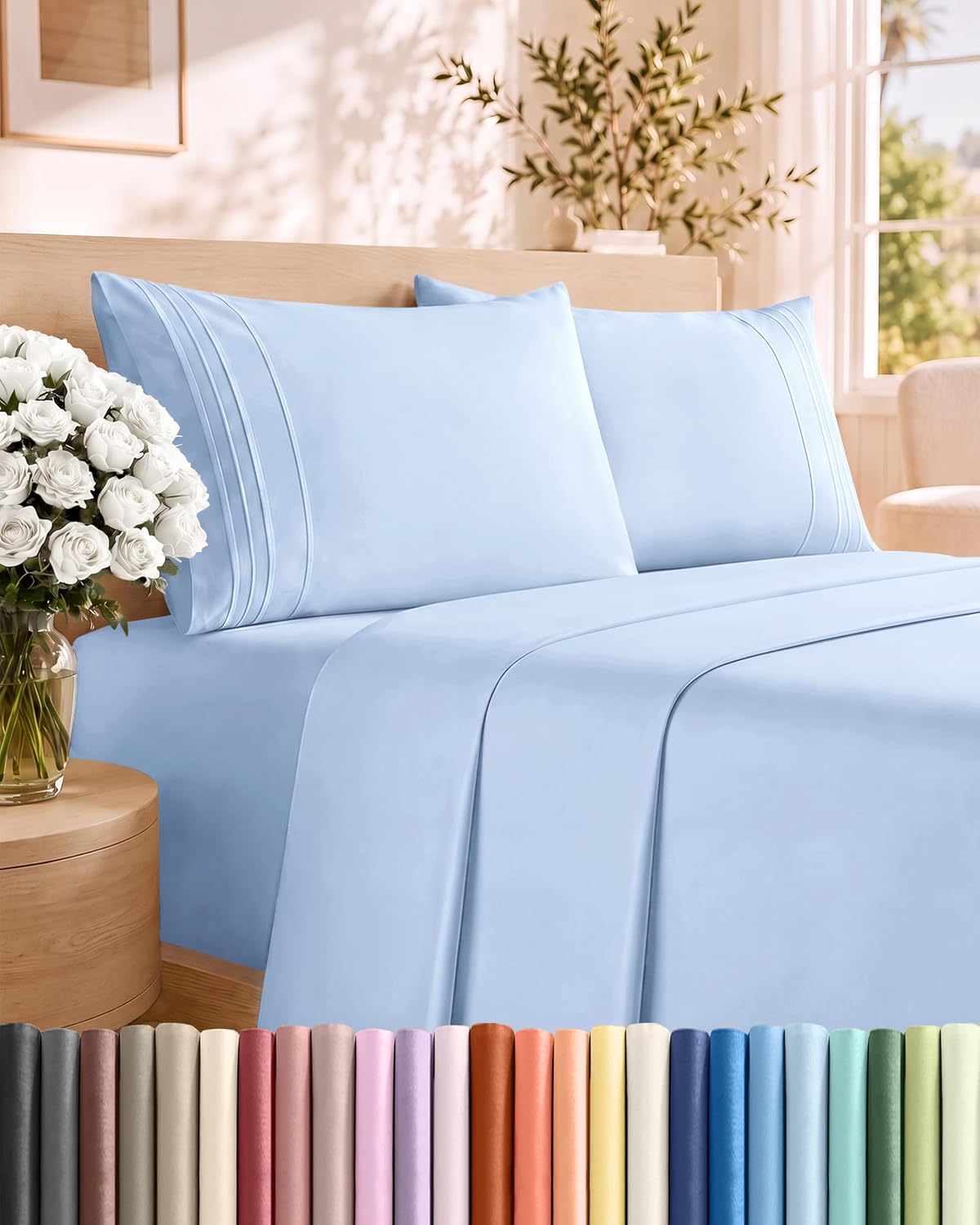 Queen Size 4 Piece Sheet Set - Comfy Breathable & Cooling Sheets - White