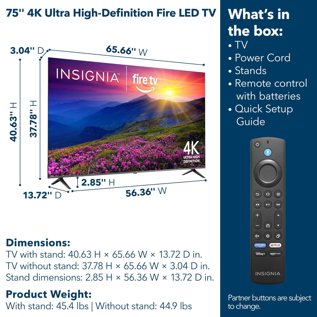 Insignia 65" Class F50 Series LED 4K UHD Smart Fire TV, Voice Remote with Alexa, Stream Live TV Without Cable