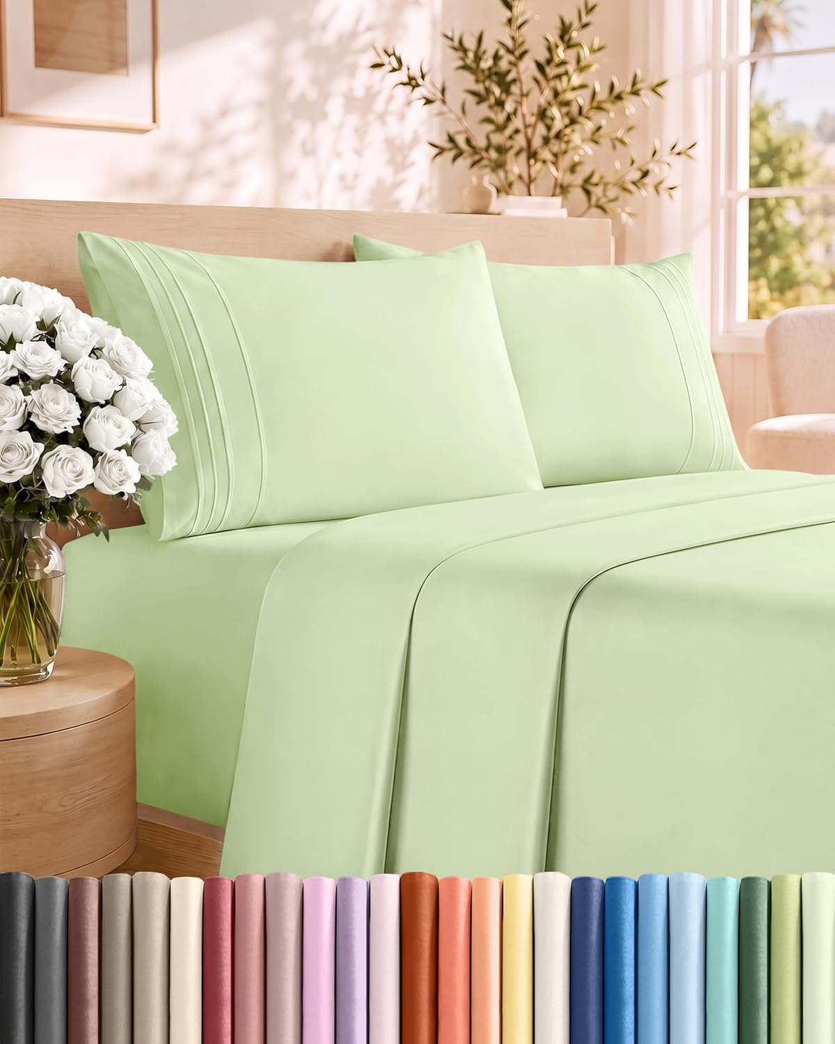 Queen Size 4 Piece Sheet Set - Comfy Breathable & Cooling Sheets - White
