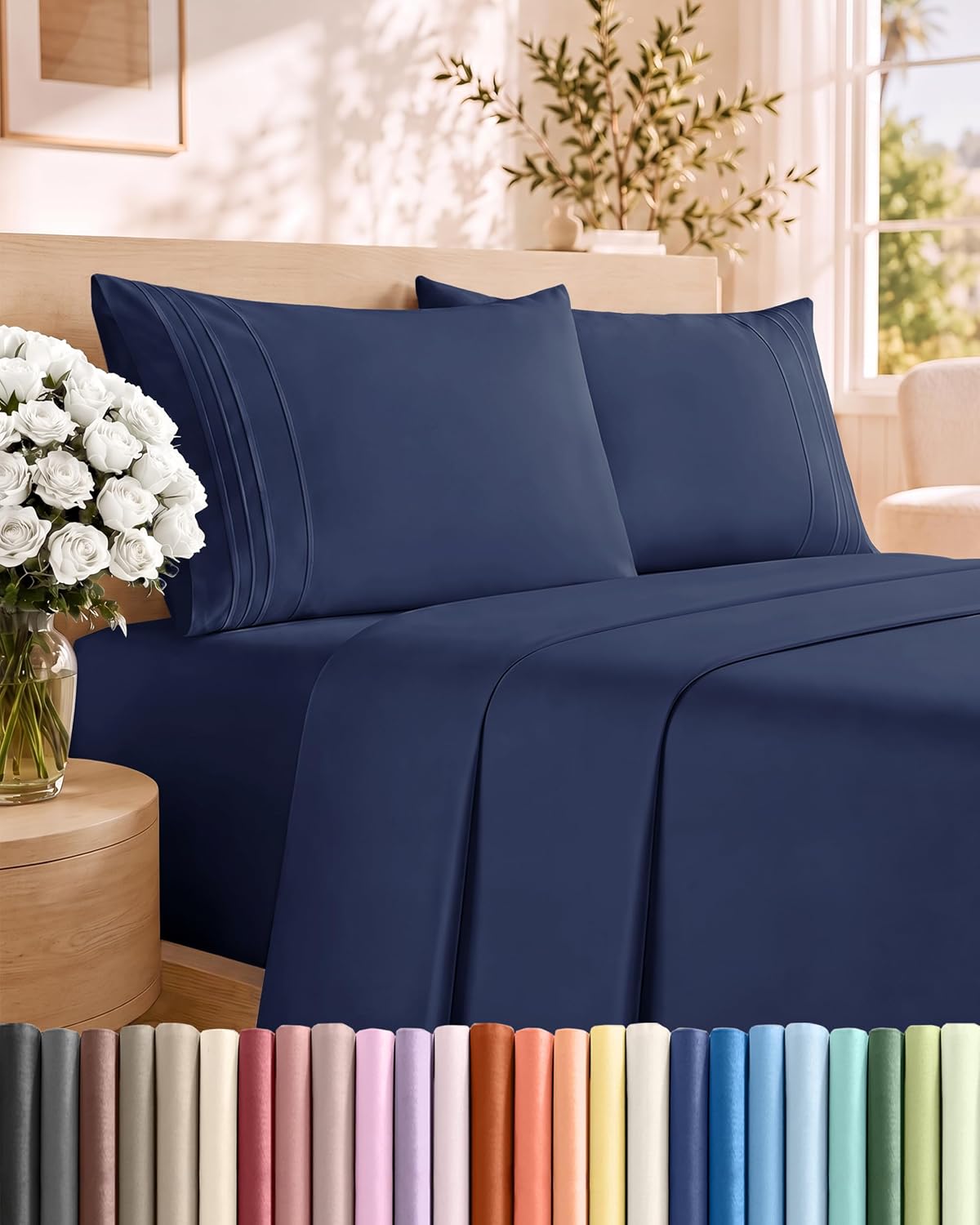 Queen Size 4 Piece Sheet Set - Comfy Breathable & Cooling Sheets - White