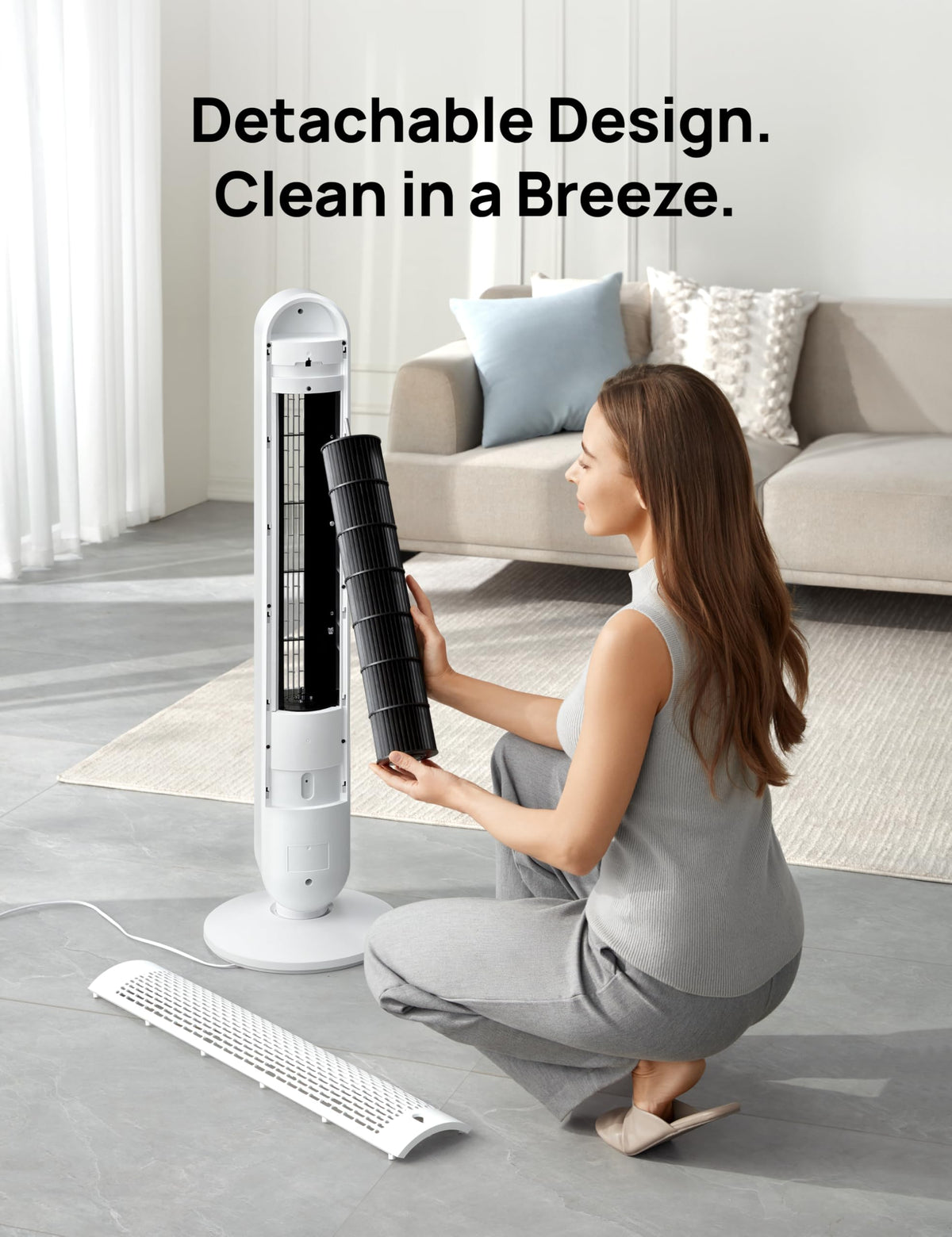 DREO Tower Fan for Bedroom, 26ft/s Velocity, 90° Oscillating, 8H Timer