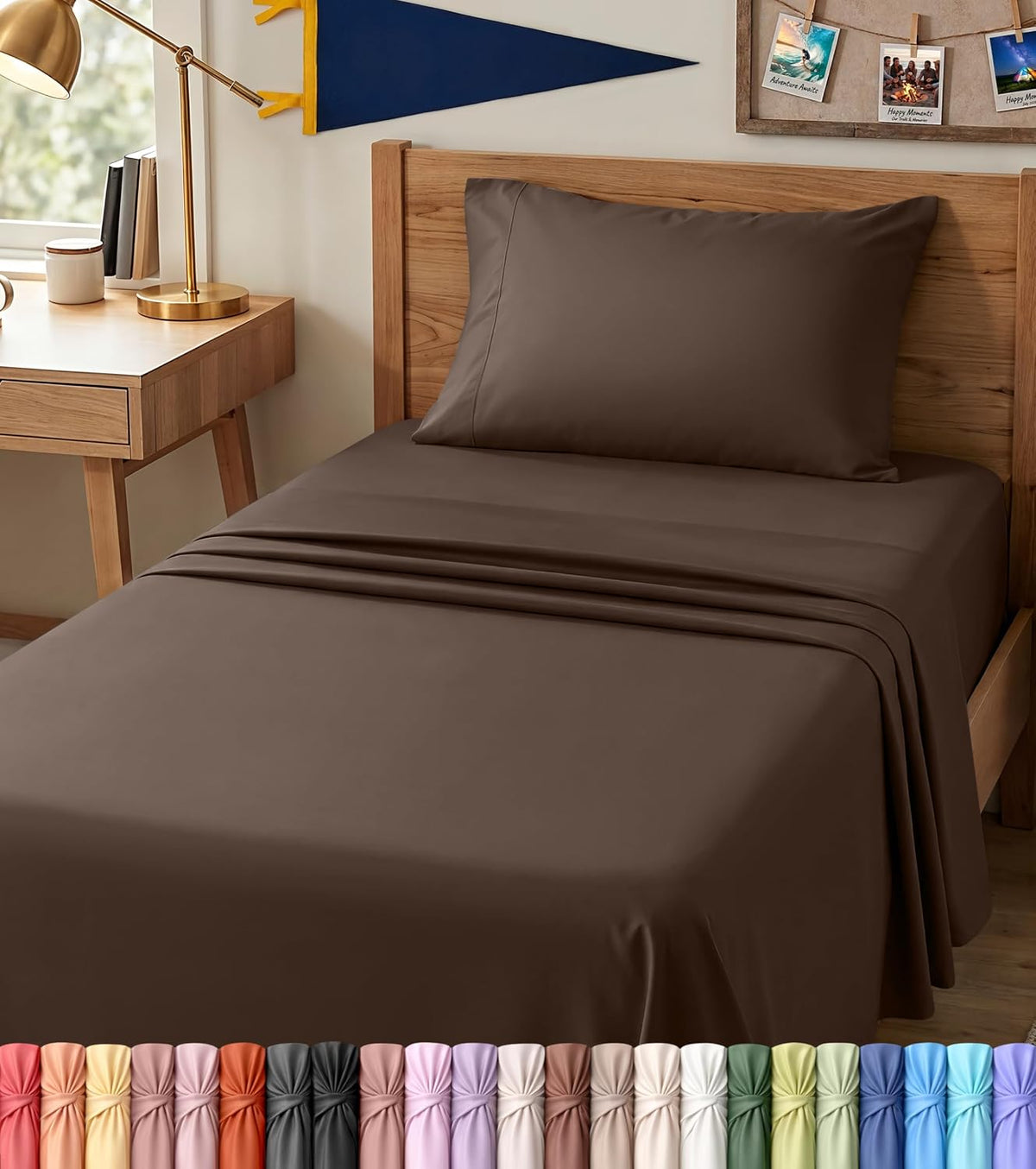 Queen Sheets Set, 4 Pieces 16" Deep Pocket Hotel Luxury Bed Sheets, Brown