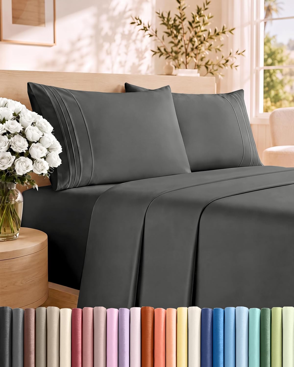 Queen Size 4 Piece Sheet Set - Comfy Breathable & Cooling Sheets - White