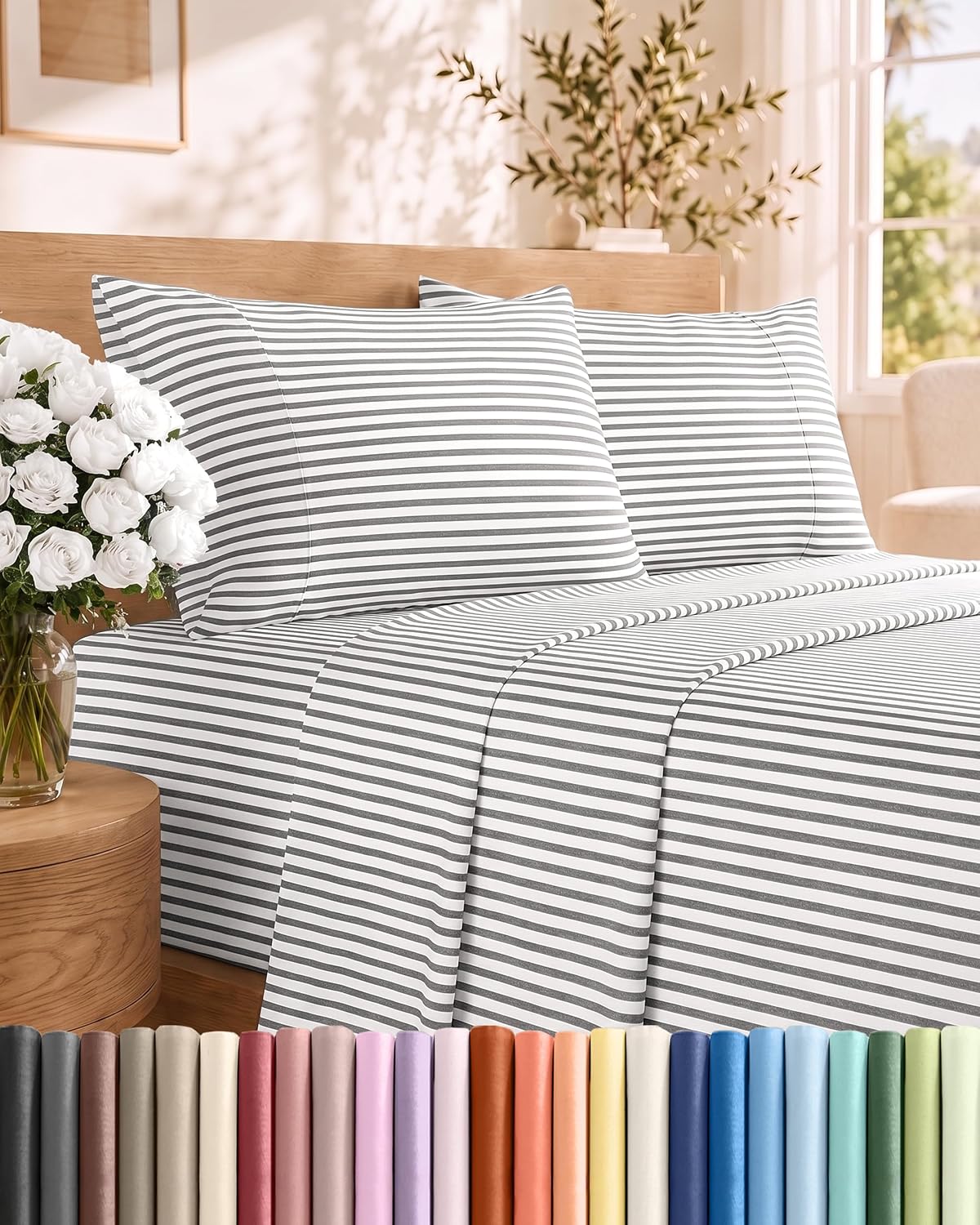 Queen Size 4 Piece Sheet Set - Comfy Breathable & Cooling Sheets - White